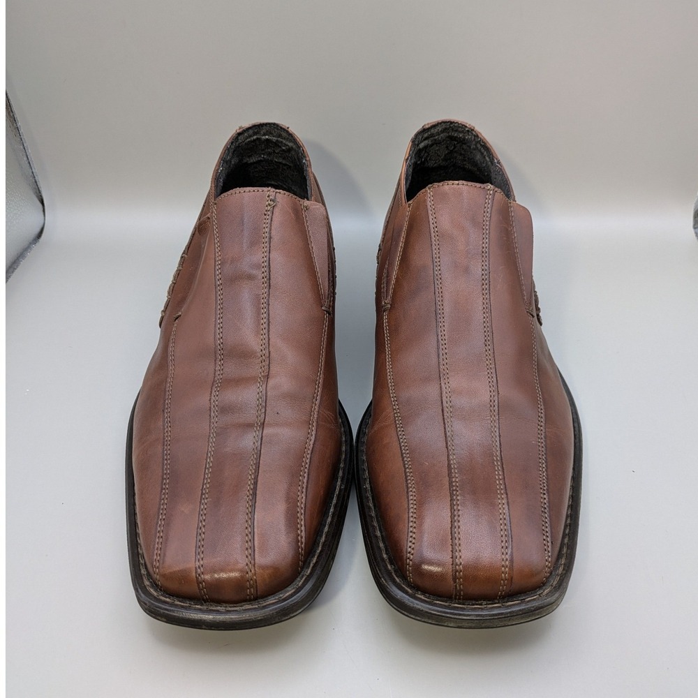Alfani Mens Brown Leather Square Toe Slip On Loafers Made in Italy Size 11 M